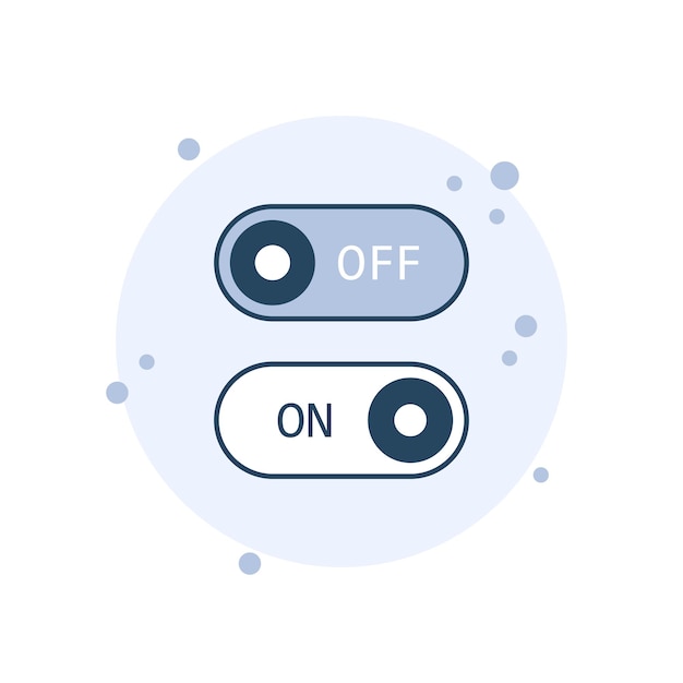 Ilustración vectorial del icono del interruptor de dibujos animados Encender el fondo de burbujas Apagar el concepto de letrero