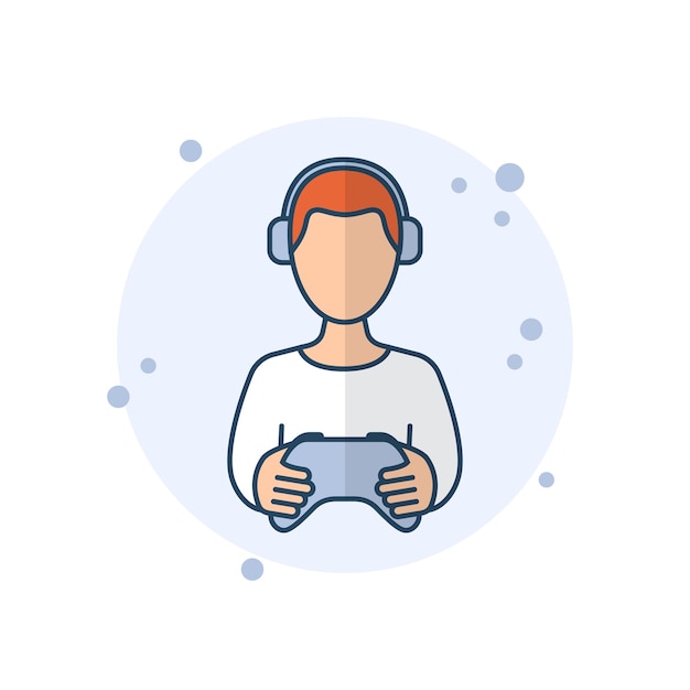Ilustración vectorial del icono del jugador de dibujos animados Gamepad en burbujas de fondo Auriculares concepto de signo