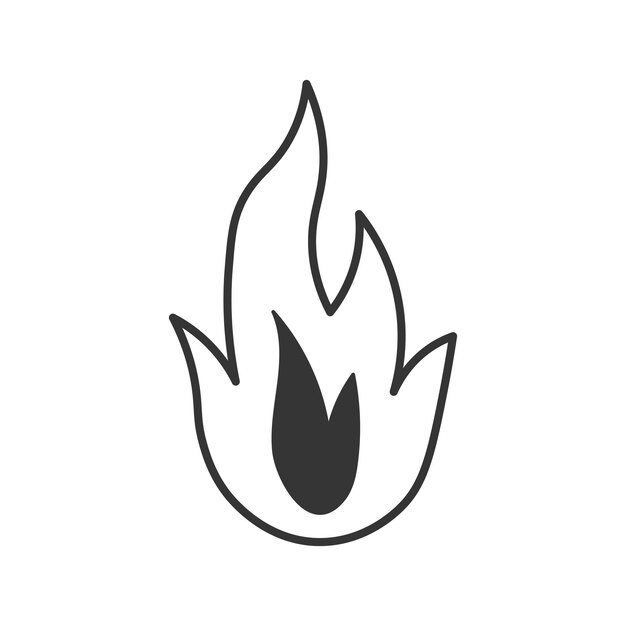 Ilustración vectorial del icono de la línea de Doodle de la llama de fuego