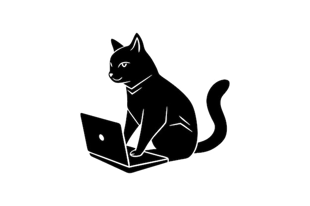 Ilustración vectorial del icono del logotipo de Cat Working On Laptop