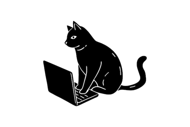 Ilustración vectorial del icono del logotipo de Cat Working On Laptop