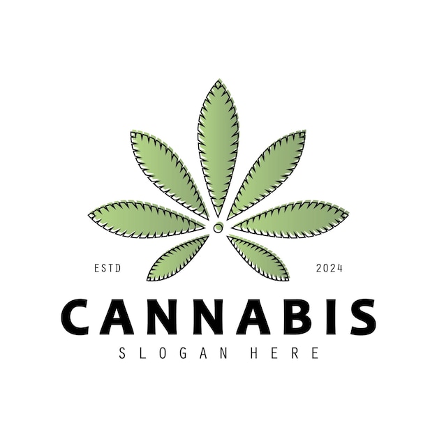 Ilustración vectorial del icono del logotipo de la planta de cannabis orgánica de primera calidad