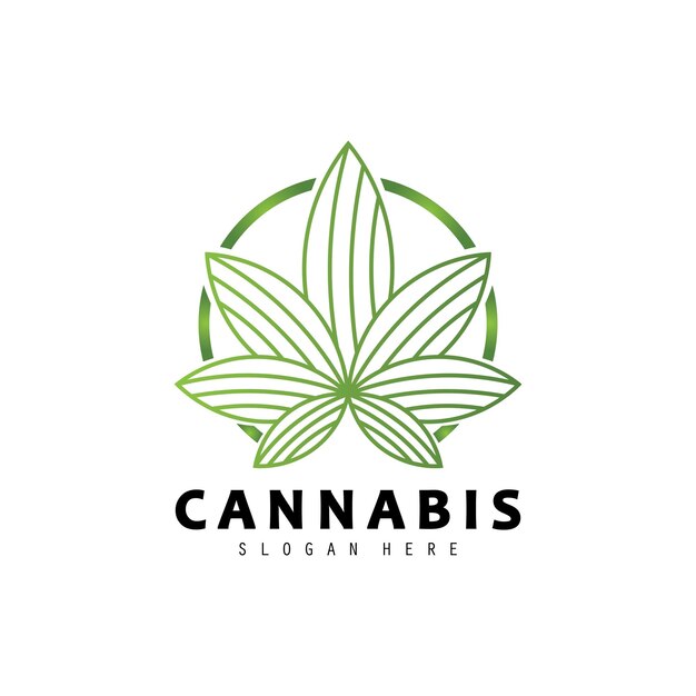 Ilustración vectorial del icono del logotipo de la planta de cannabis orgánica de primera calidad