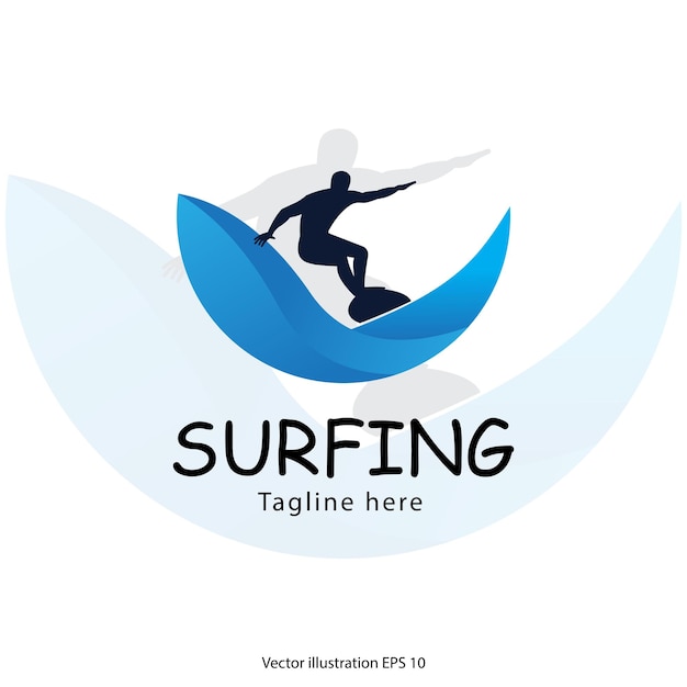 Ilustración vectorial del icono del logotipo de los surfistas