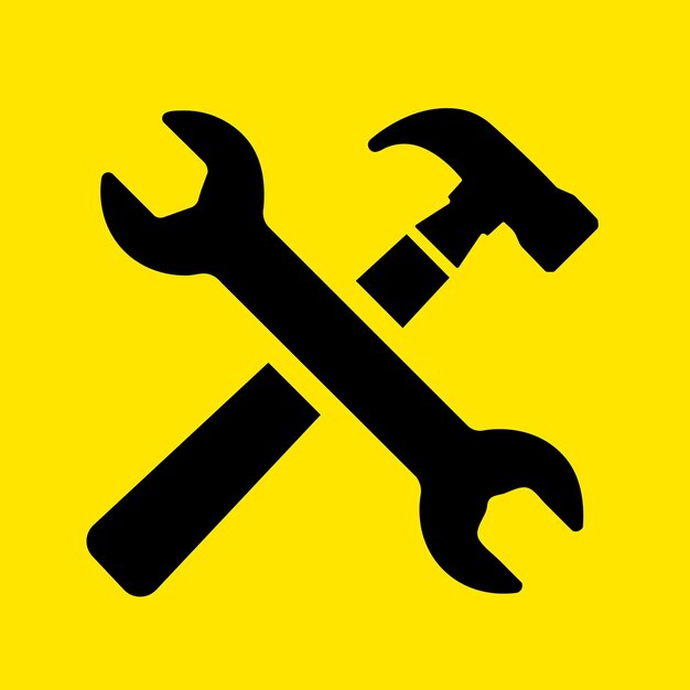 Ilustración vectorial del icono del martillo y la llave inglesa