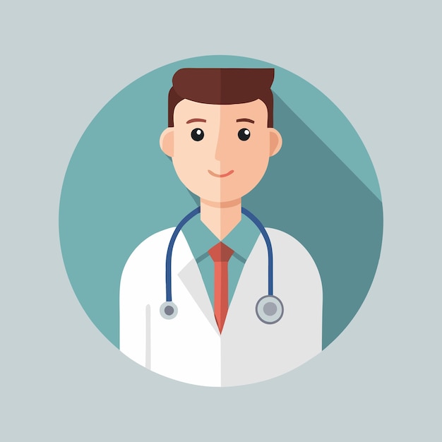 Una ilustración vectorial de un ícono de médico con un estetoscopio alrededor de su cuello