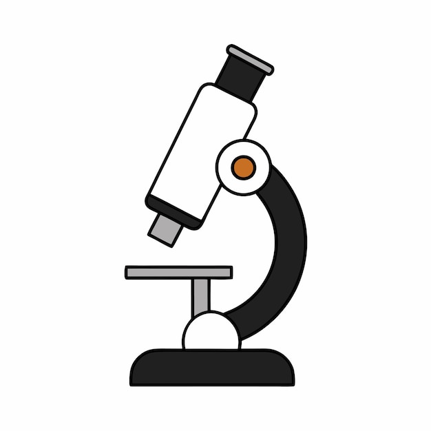 Ilustración vectorial de un icono de microscopio en blanco y negro