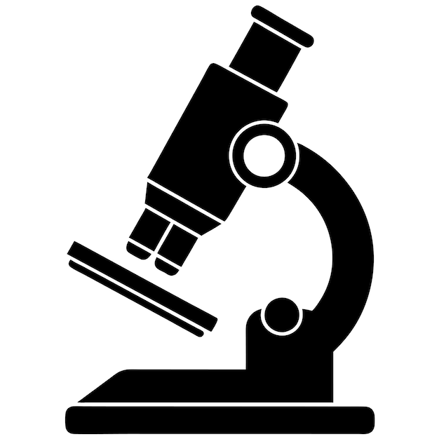 Ilustración vectorial de un icono de microscopio en blanco y negro
