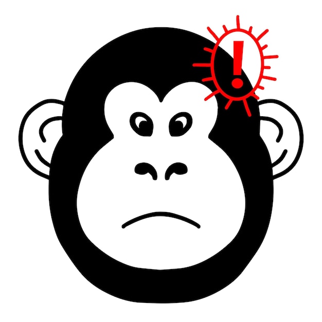 Ilustración vectorial del icono de mono con signo de exclamación rojo símbolo de peligro Virus Monkeypox 2022