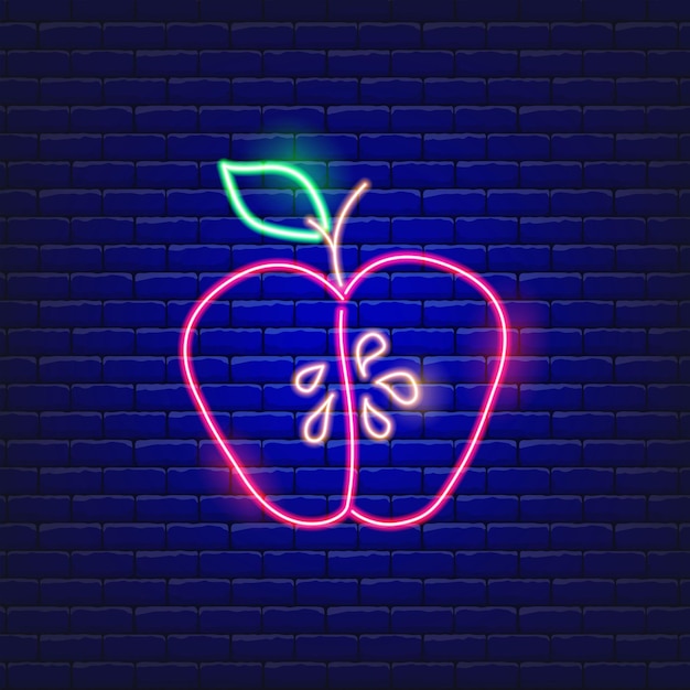 Ilustración vectorial del icono de neón de manzana concepto de vacaciones Rosh Hashaná signo de año nuevo judío
