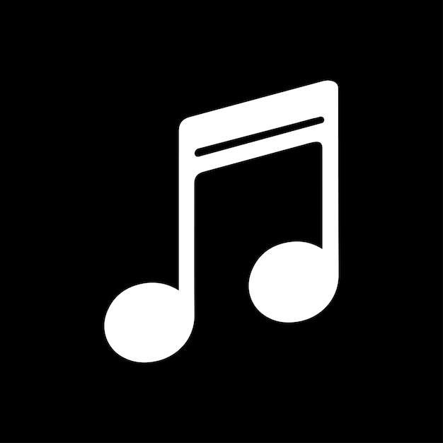 Una ilustración vectorial de un icono de nota musical de silueta en un fondo negro