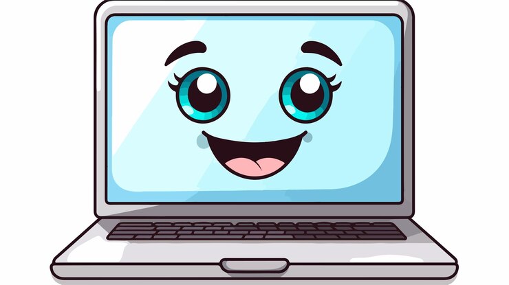 Vector ilustración vectorial del icono del personaje de la computadora portátil de dibujos animados