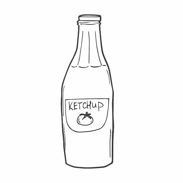 Ilustración vectorial del icono de la salsa de ketchup en el contorno de la botella