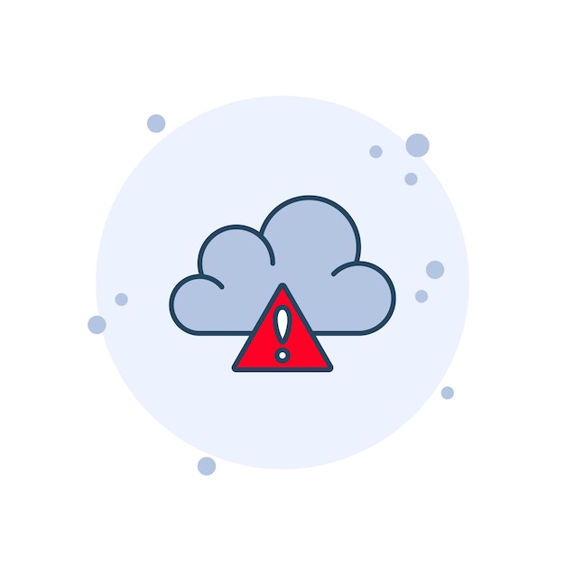 Ilustración vectorial de icono de servicio de nube de dibujos animados Nube con error en el fondo de burbujas Concepto de señal de advertencia de red de nube