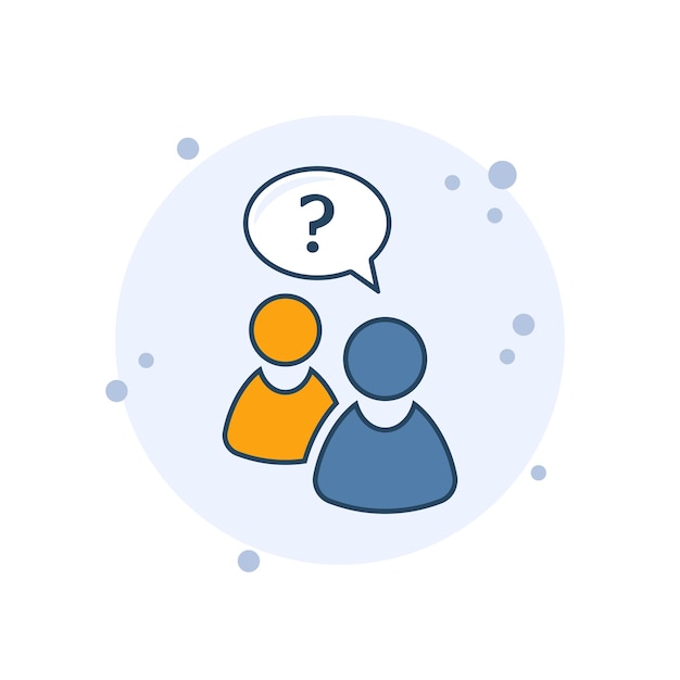 Ilustración vectorial de icono de signo de interrogación de dibujos animados Un grupo de personas habla Concepto de signo de pregunta