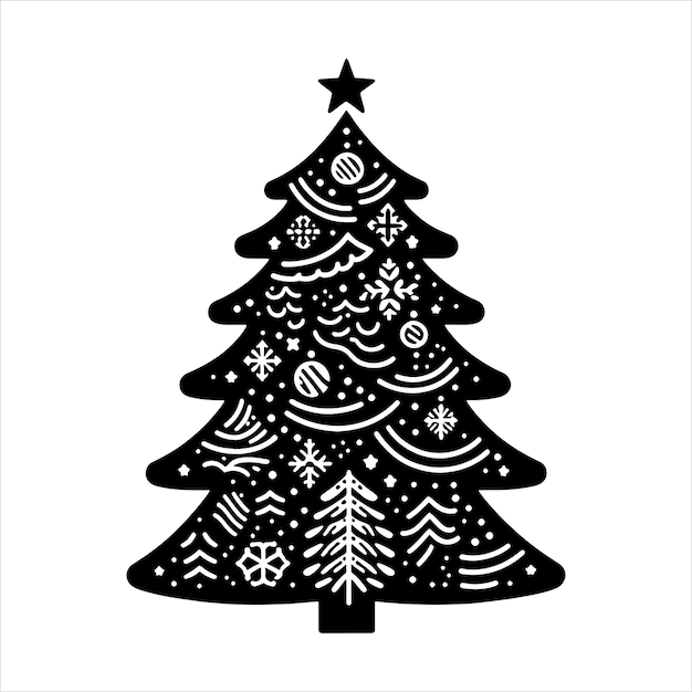 Ilustración vectorial del icono de la silueta del árbol de Navidad en fondo blanco