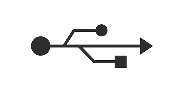 Ilustración vectorial del icono del símbolo USB en negro