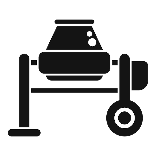 Ilustración vectorial de un icono simplificado de mezclador de hormigón negro sobre un fondo blanco