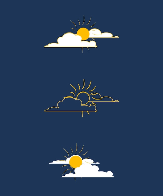 Ilustración vectorial del ícono del sol detrás de las nubes