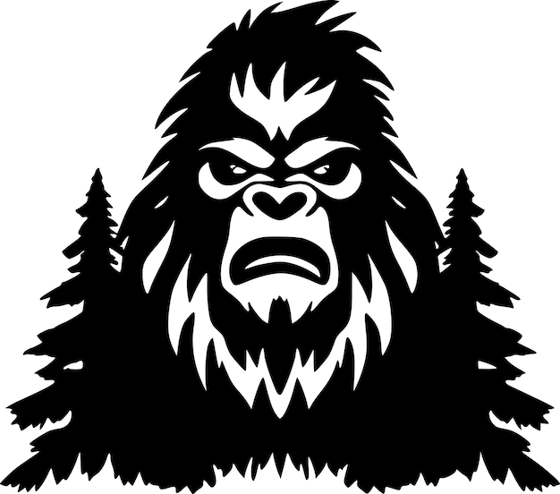 Ilustración vectorial de íconos aislados de Bigfoot en blanco y negro