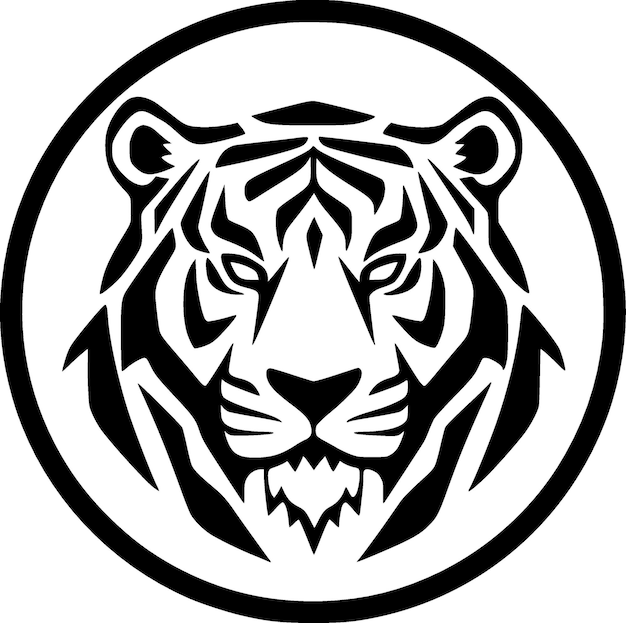 Ilustración vectorial de íconos aislados de tigre en blanco y negro