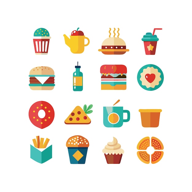 Ilustración vectorial de iconos de alimentos y bebidas para documentos, sitios web y aplicaciones móviles