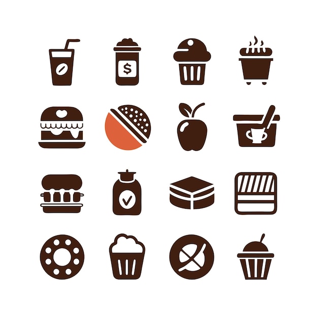 Ilustración vectorial de iconos de alimentos y bebidas para documentos, sitios web y aplicaciones móviles