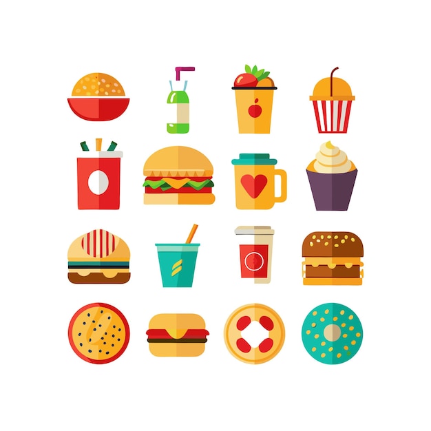 Ilustración vectorial de iconos de alimentos y bebidas para documentos, sitios web y aplicaciones móviles