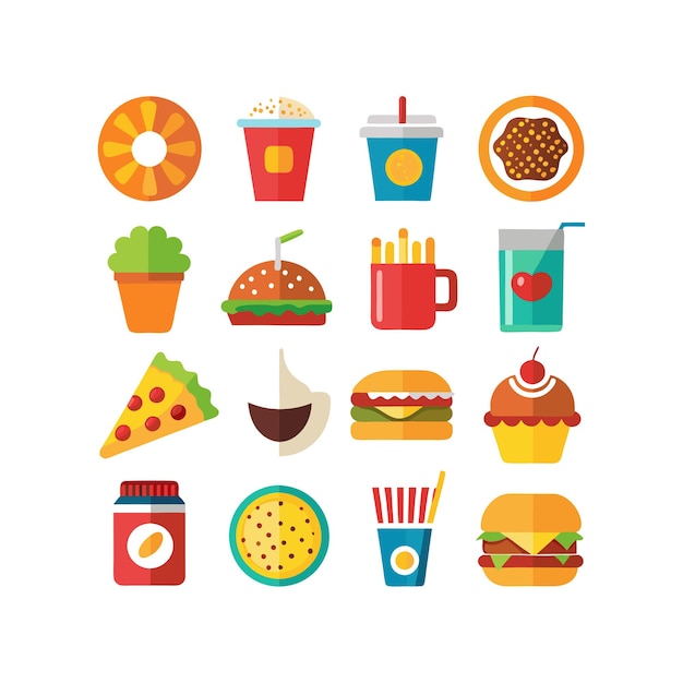 Ilustración vectorial de iconos de alimentos y bebidas para documentos, sitios web y aplicaciones móviles