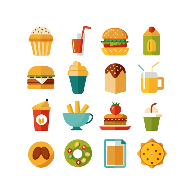Ilustración vectorial de iconos de alimentos y bebidas para documentos, sitios web y aplicaciones móviles