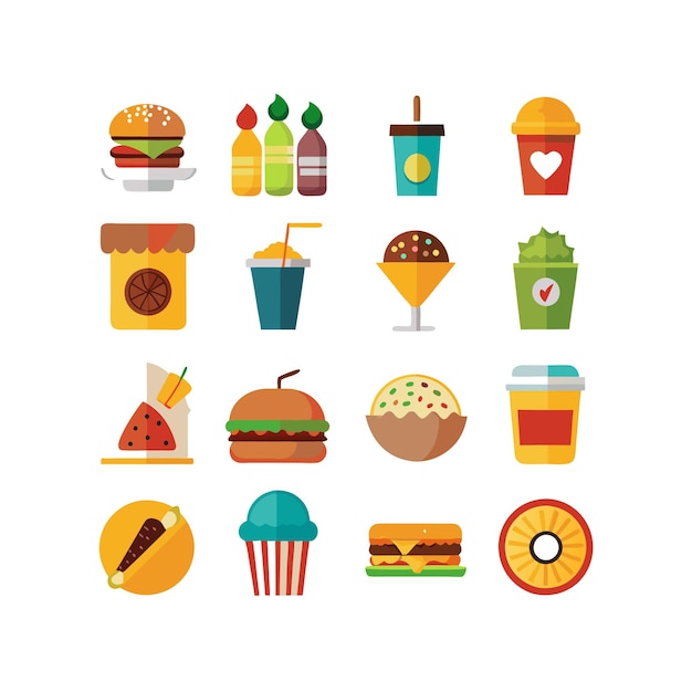 Ilustración vectorial de iconos de alimentos y bebidas para documentos, sitios web y aplicaciones móviles