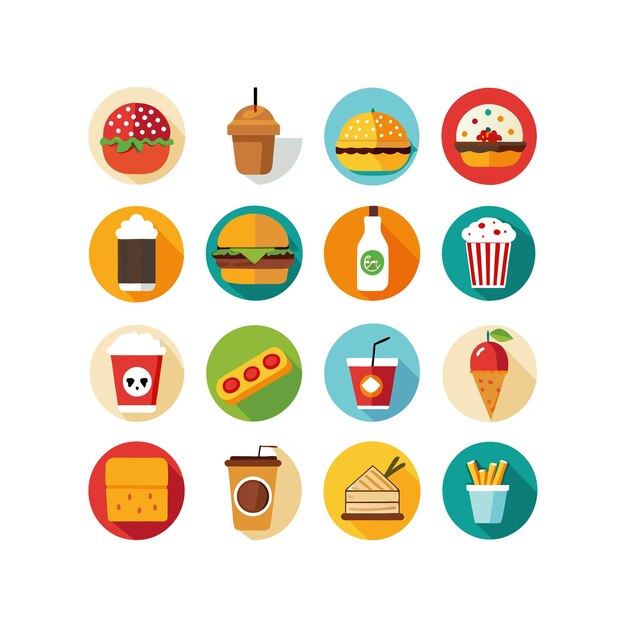 Ilustración vectorial de iconos de alimentos y bebidas para documentos, sitios web y aplicaciones móviles