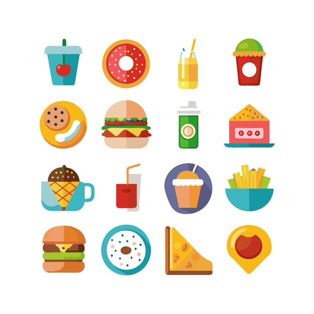 Ilustración vectorial de iconos de alimentos y bebidas para documentos, sitios web y aplicaciones móviles