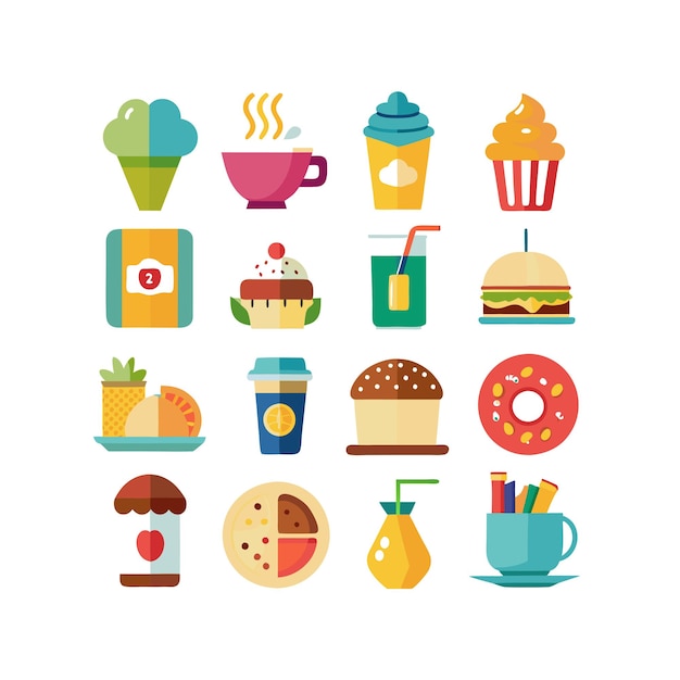 Ilustración vectorial de iconos de alimentos y bebidas para documentos, sitios web y aplicaciones móviles