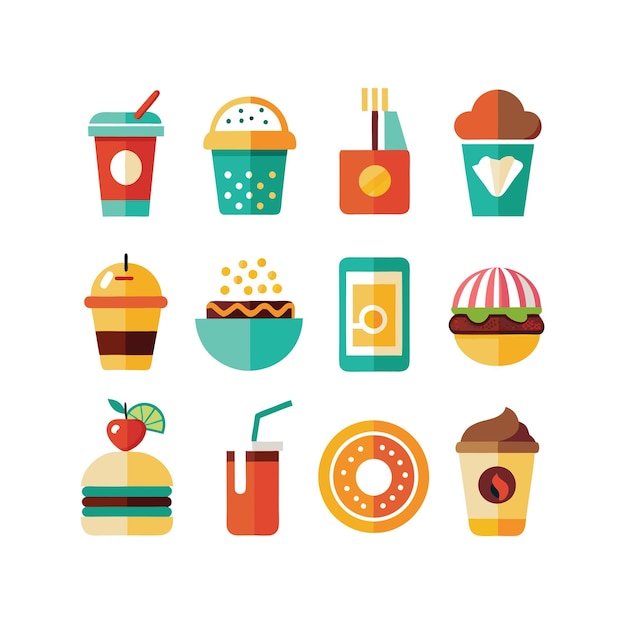 Ilustración vectorial de iconos de alimentos y bebidas para documentos, sitios web y aplicaciones móviles