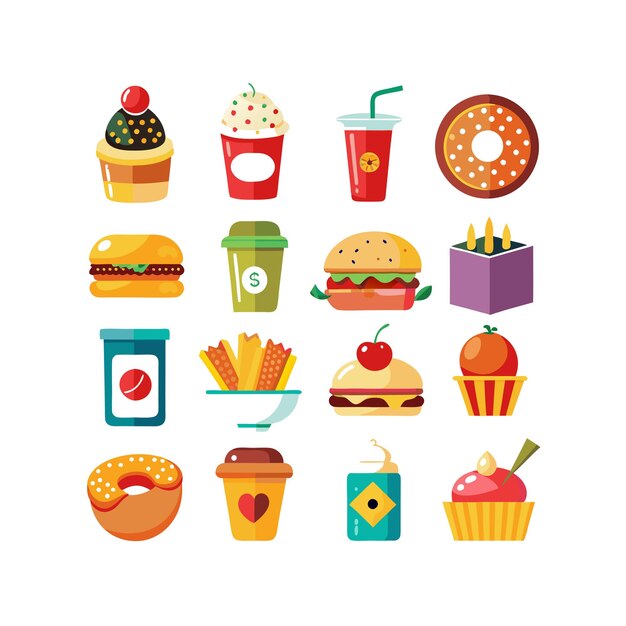 Ilustración vectorial de iconos de alimentos y bebidas para documentos, sitios web y aplicaciones móviles