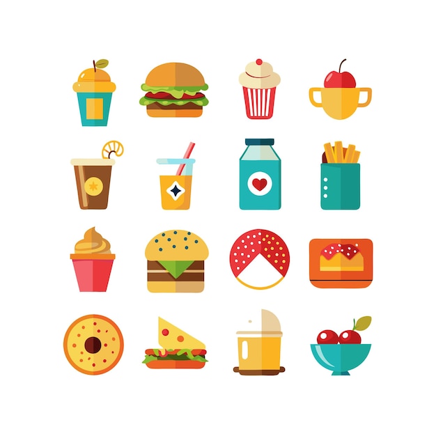 Ilustración vectorial de iconos de alimentos y bebidas para documentos, sitios web y aplicaciones móviles