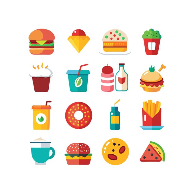 Ilustración vectorial de iconos de alimentos y bebidas para documentos, sitios web y aplicaciones móviles