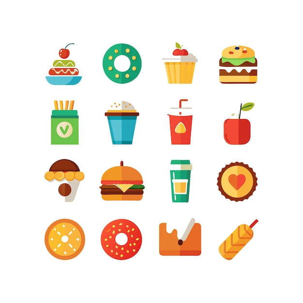 Ilustración vectorial de iconos de alimentos y bebidas para documentos, sitios web y aplicaciones móviles