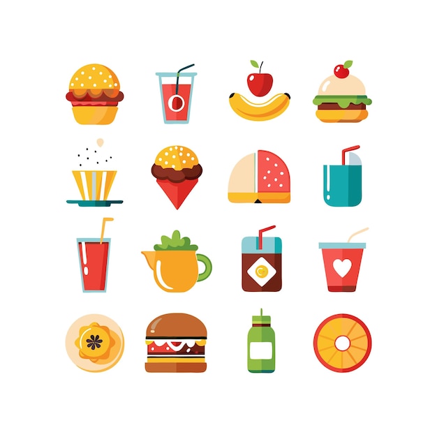 Ilustración vectorial de iconos de alimentos y bebidas para documentos, sitios web y aplicaciones móviles