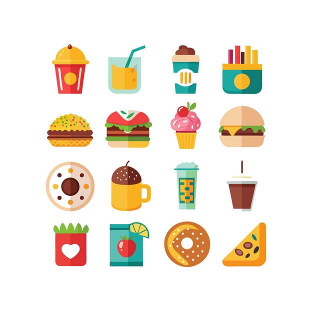 Ilustración vectorial de iconos de alimentos y bebidas para documentos, sitios web y aplicaciones móviles