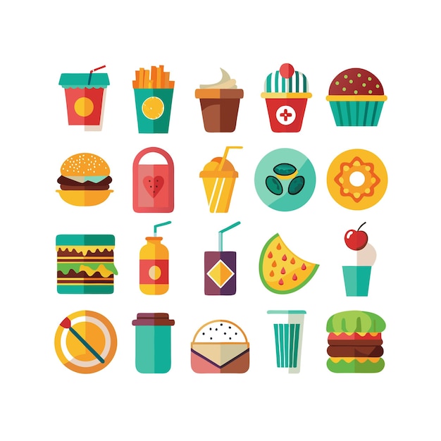 Ilustración vectorial de iconos de alimentos y bebidas para documentos, sitios web y aplicaciones móviles