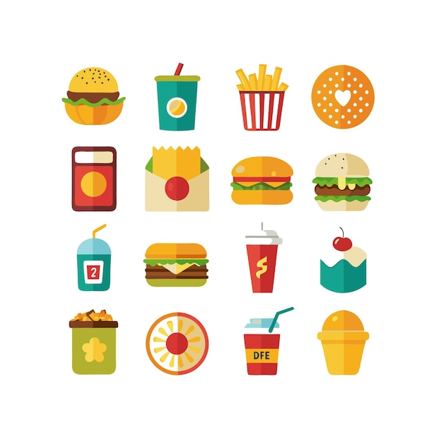 Ilustración vectorial de iconos de alimentos y bebidas para documentos, sitios web y aplicaciones móviles