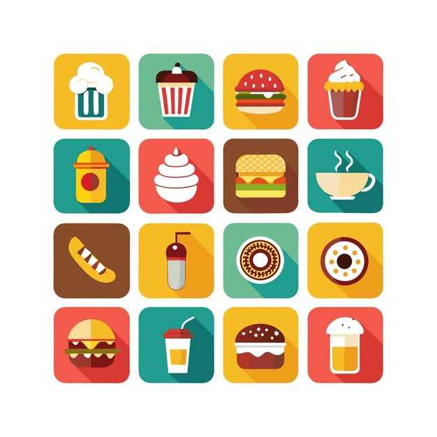 Ilustración vectorial de iconos de alimentos y bebidas para documentos, sitios web y aplicaciones móviles