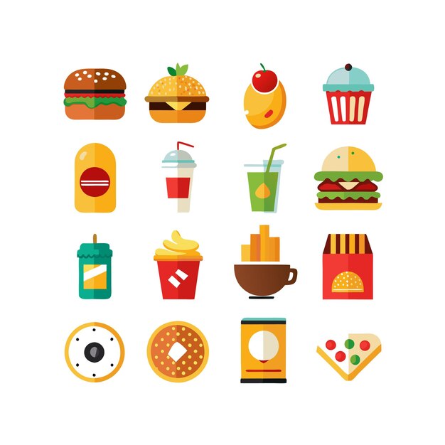 Ilustración vectorial de iconos de alimentos y bebidas para documentos, sitios web y aplicaciones móviles