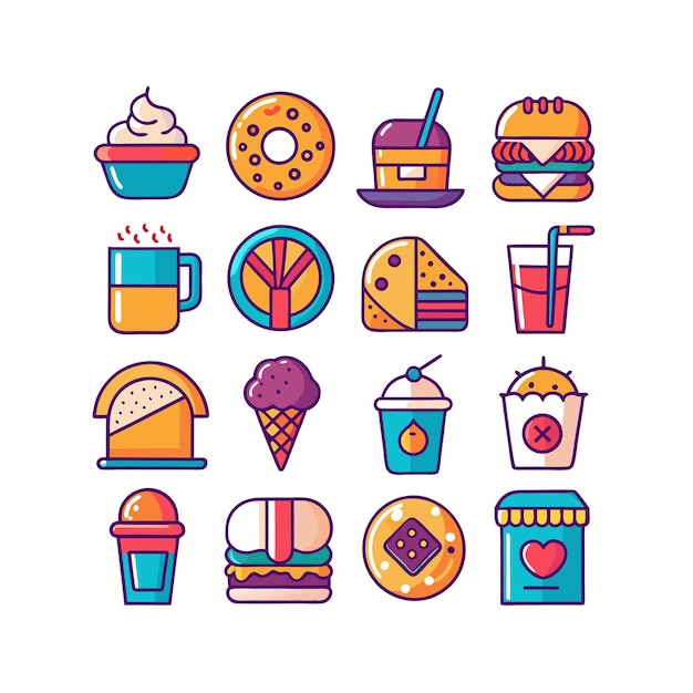 Ilustración vectorial de iconos de alimentos y bebidas para documentos, sitios web y aplicaciones móviles