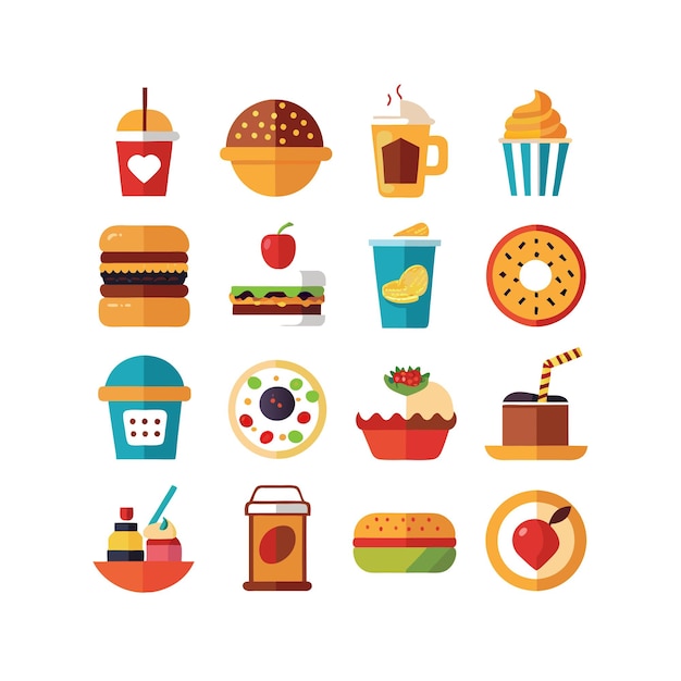Ilustración vectorial de iconos de alimentos y bebidas para documentos, sitios web y aplicaciones móviles