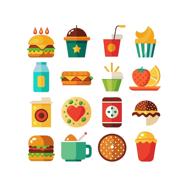Ilustración vectorial de iconos de alimentos y bebidas para documentos, sitios web y aplicaciones móviles