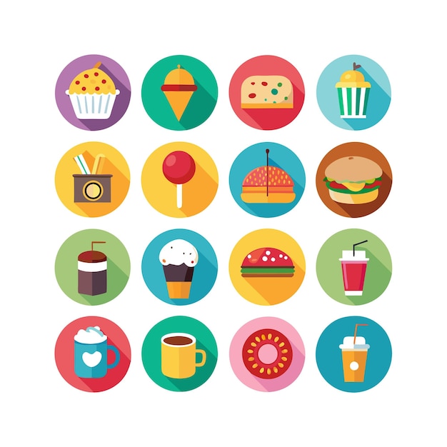Ilustración vectorial de iconos de alimentos y bebidas para documentos, sitios web y aplicaciones móviles