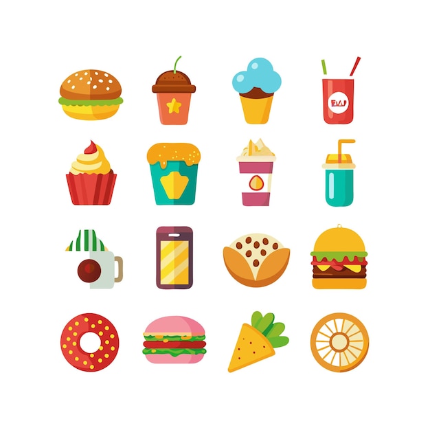 Ilustración vectorial de iconos de alimentos y bebidas para documentos, sitios web y aplicaciones móviles